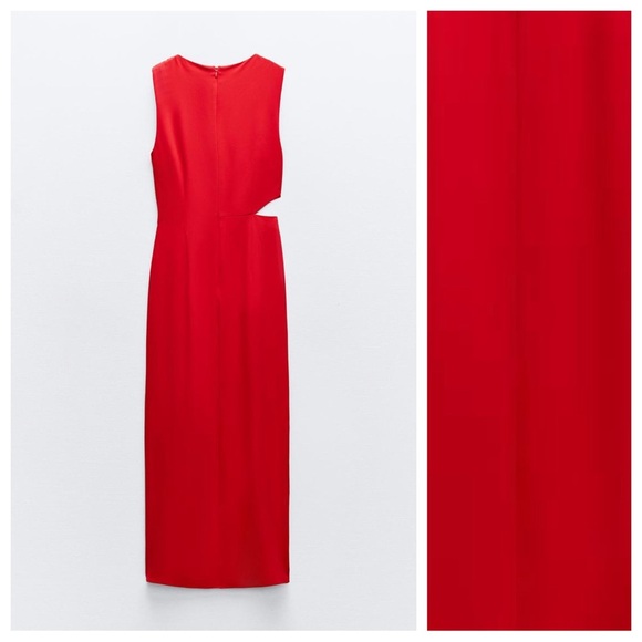 NWT. Zara Red Cut Out Ruched Midi Dress. Size S. - Picture 4 of 10
